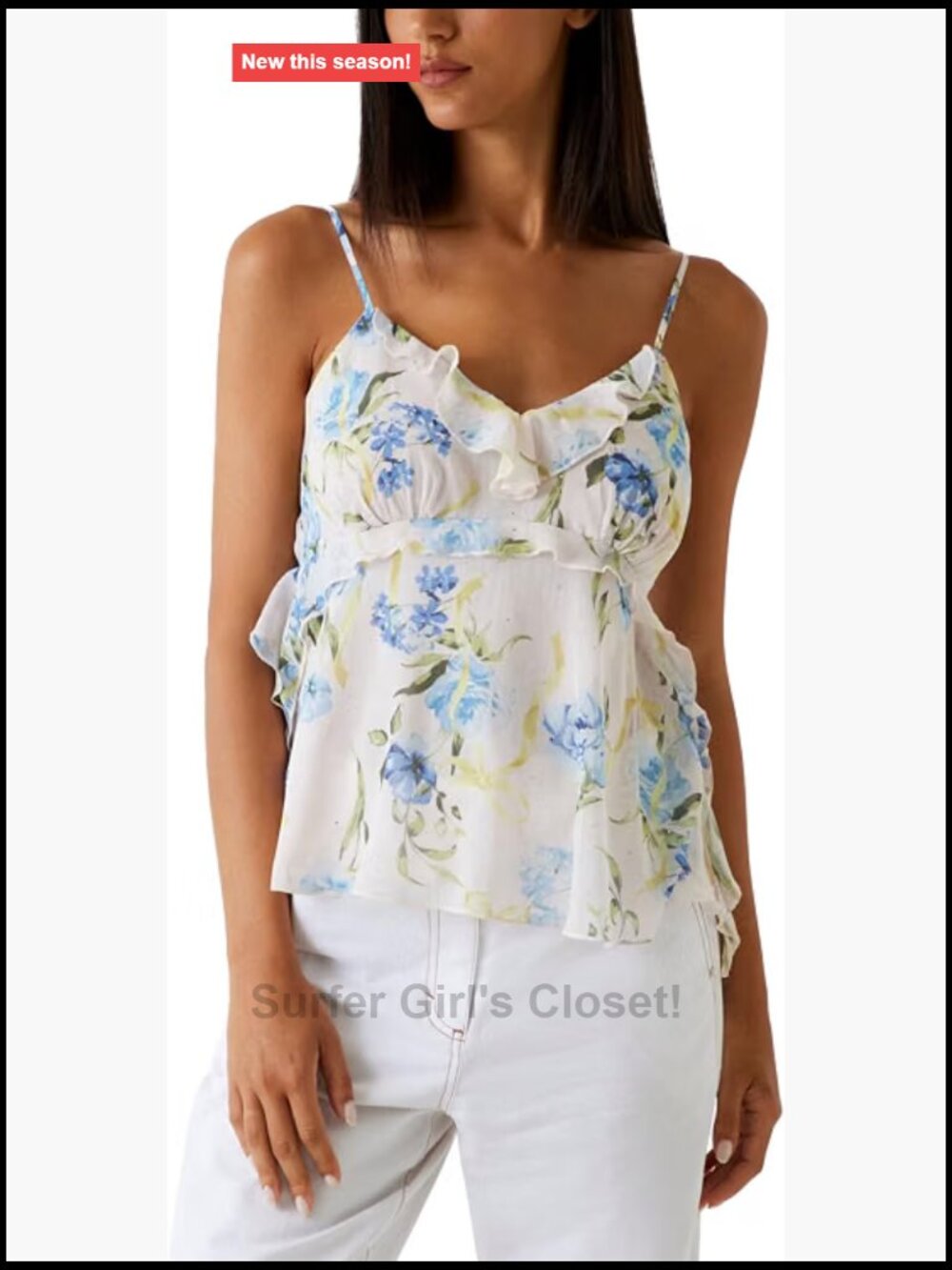 Ruffled Peplum Tank Top Floral V-Neck Sleeveless Blouse Woman